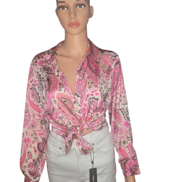 Zara Paisley Button up Blouse, Pink, S - Picture 2 of 5